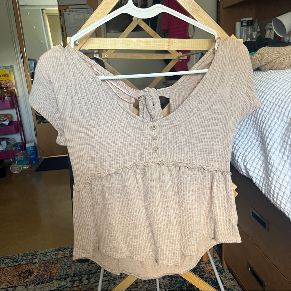 Dusty Rose Soft Ribbed Cotton Blouse
